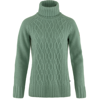 Ovik Cable Knit Roller Neck W  Patina Green 