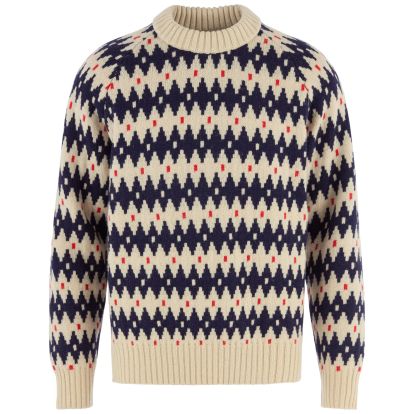 Ovik Jacquard Knit M  Light Beige/Dark Navy 